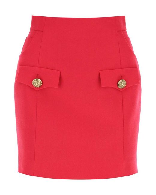 Balmain Red Grain De Poudre Mini Skirt