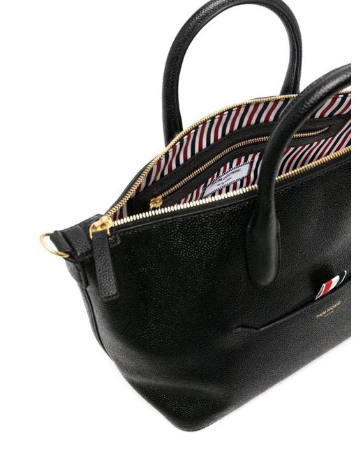 Thom Browne Black Small Leather Tote Bag