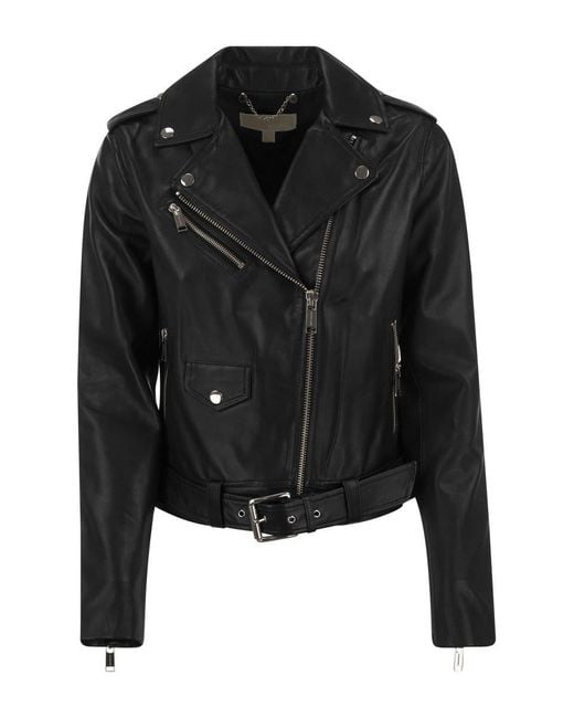 Michael Kors Leather Biker Jacket in Black | Lyst Canada