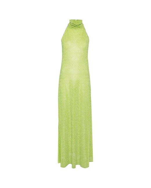 Oseree Green Metallic Maxi Dress With Halter Neckline