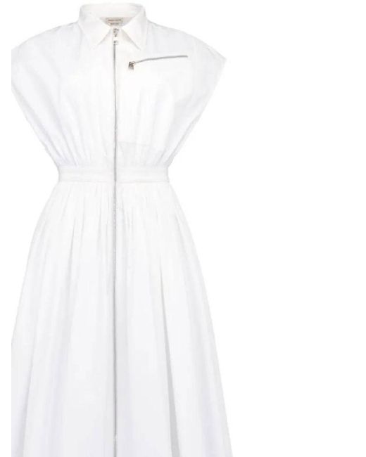 Alexander McQueen White Cap-sleeved Flared Dress - Women's - Cotton