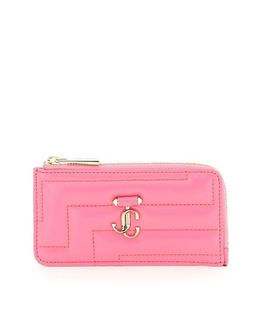 Jimmy Choo Quilted Nappa Leather Zipped Cardholder in Pink | Lyst