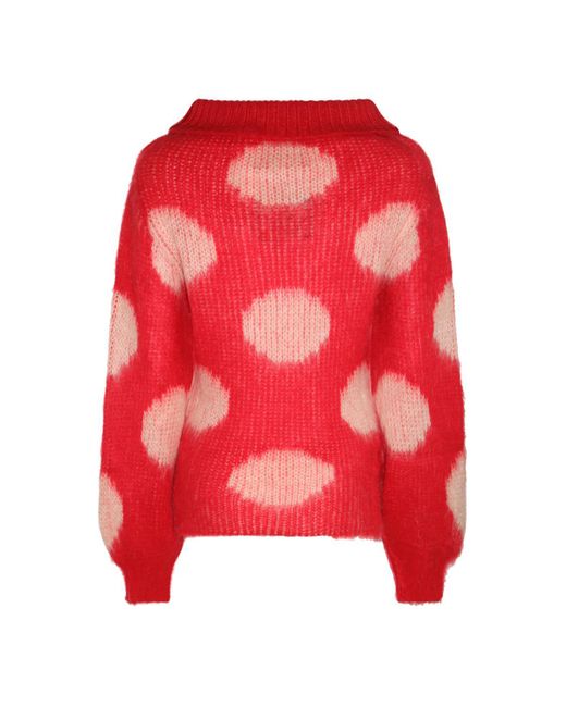 Marni Red Mohair Sweater With Polka Dots