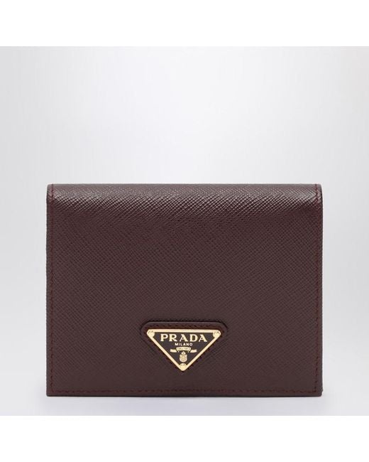 Prada Purple Burgundy Saffiano Leather Small Wallet