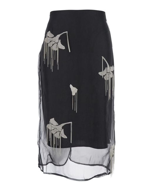 Rohe Women's Black Skirt With All-Over Embellishment And Rear Single Vent