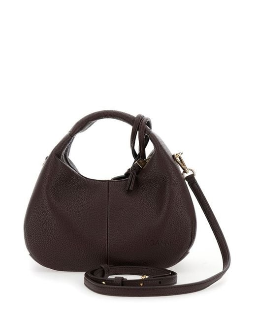 Ganni Black Handbag With Removable Shoulder Strap And Pendant With Logo