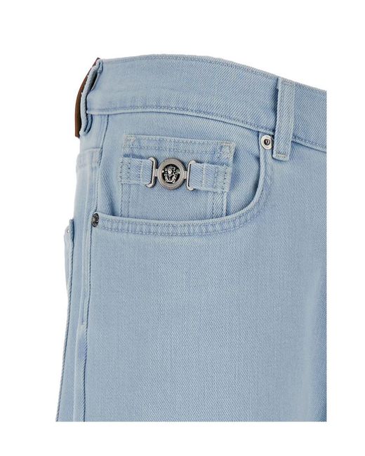 Versace Blue Light Skinny Jeans With Logo Patch for men
