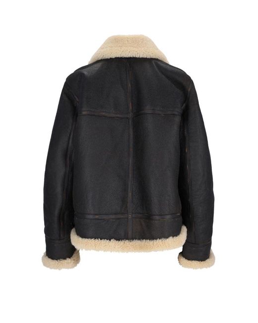 Saint Laurent Black Leather And Shearling Jacket