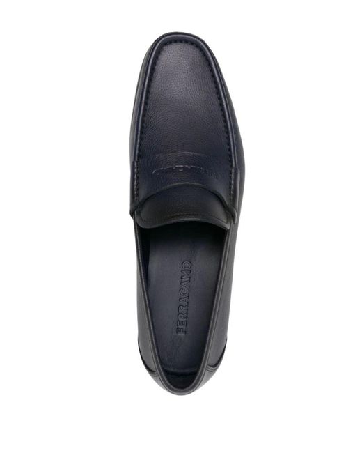 Ferragamo Black Logo-debossed Leather Loafers for men