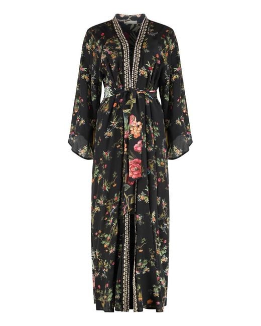 Anjuna Black Maxi Printed Silk Cardigan
