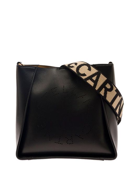 Stella McCartney Black Mini Crossbody Bag With Perforated Logo In Faux Leather