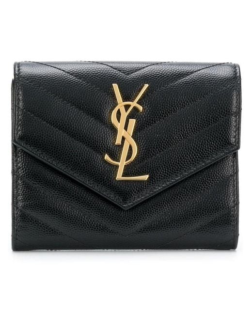 Saint Laurent Black Grain De Poudre Leather Cassandre Matelassé Compact Tri Fold Wallet Accessories