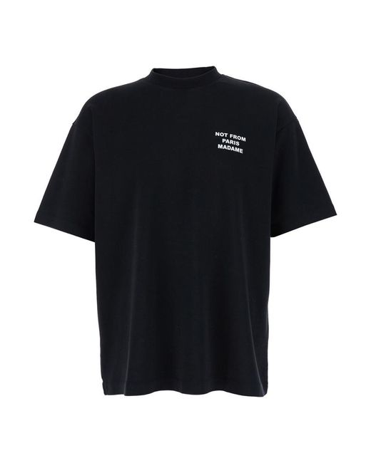 Drole de Monsieur Black Crewneck T-Shirt With Slogan Print On The Front And Back for men