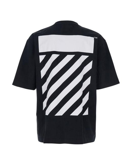 Off-White c/o Virgil Abloh Black Crewneck T-Shirt With Logo Lettering On The Front And Maxi Diagonal Motif On The Rear for men