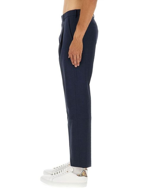Paul Smith Blue Tailored Slim-Fit Wool Pants With Cropped Length for men