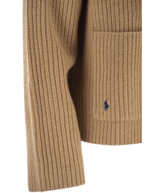 Polo Ralph Lauren Natural Ribbed Wool And Cashmere Cardigan