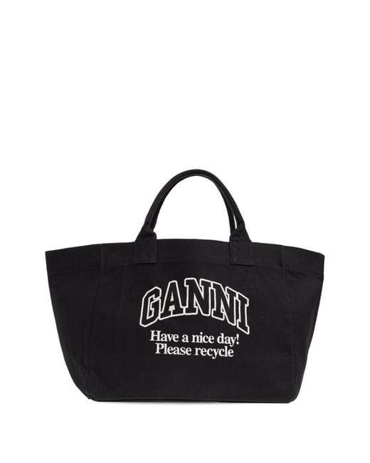 Ganni Black Recycled Cotton Xxl Tote Bag
