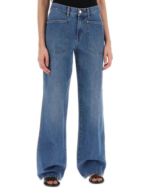 Tory Burch Blue High-Waisted Cargo Style Jeans In