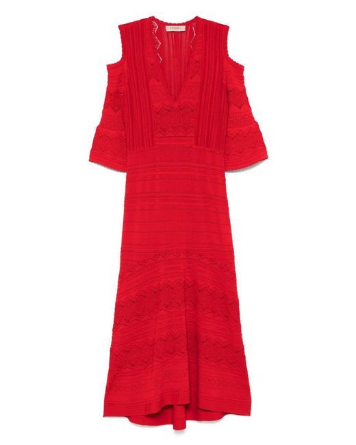 Twinset Red Midi Dress With Lace