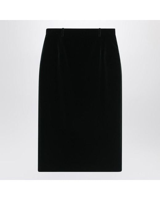 Saint Laurent Black Velvet Wrap Midi Skirt
