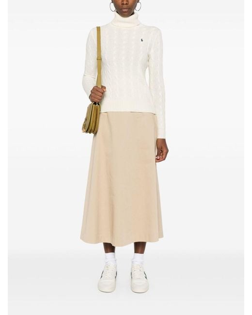 Polo Ralph Lauren White Cable-Knit Wool-Cashmere Blend Turtleneck Sweater