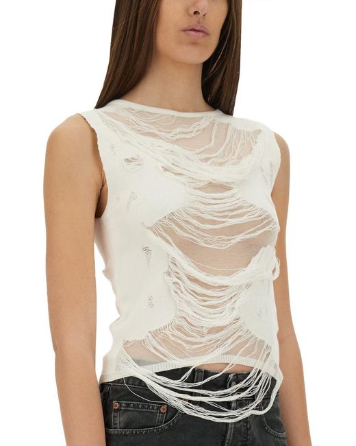 MM6 by Maison Martin Margiela White Worn Effect Top