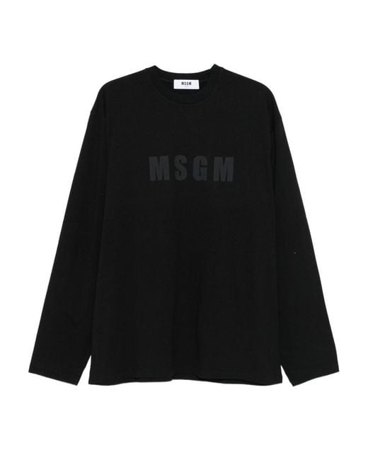 MSGM Black Cotton T-Shirt With Front Printed Logo for men