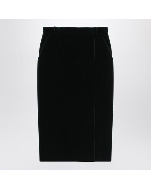 Saint Laurent Black Velvet Wrap Midi Skirt