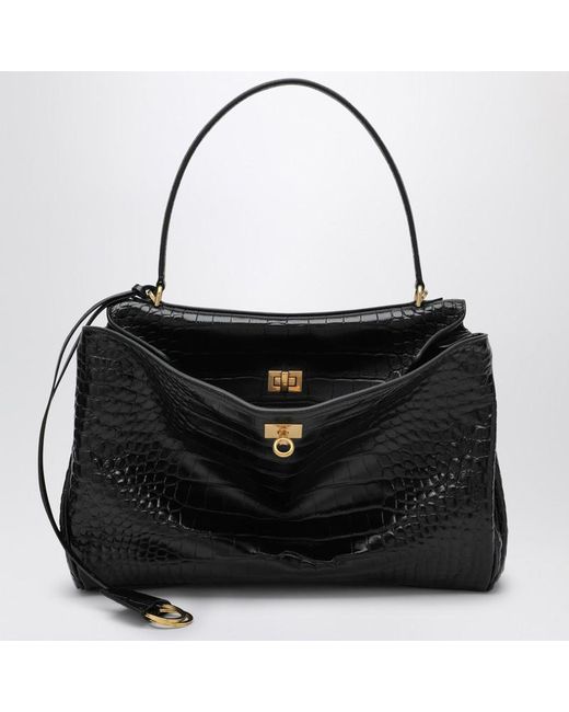 Balenciaga Black Cocco-Print Calfskin Medium Rodeo Bag