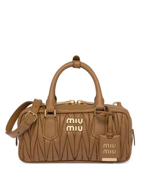 Miu Miu Arcadie Matelassé Nappa Leather Bag in Brown