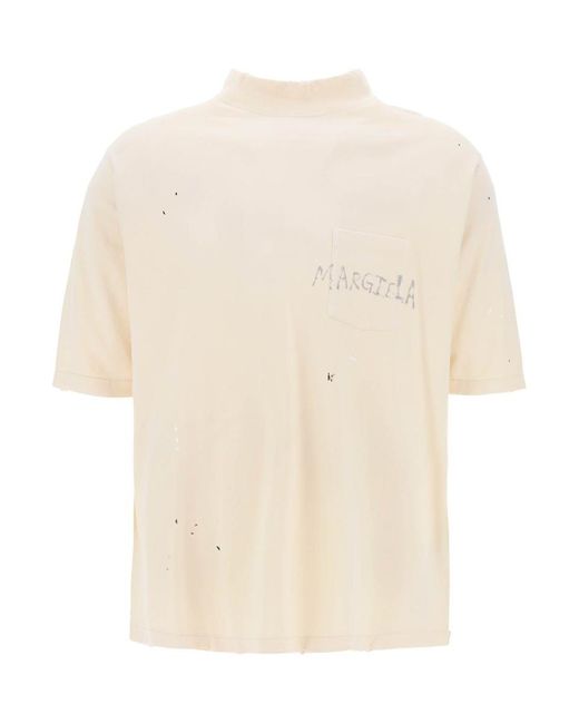 Maison Margiela Natural Handwritten Logo T Shirt With Written Text for men
