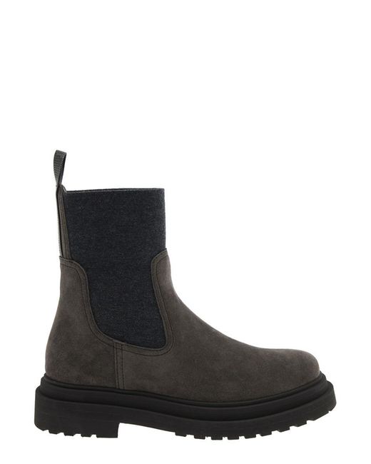 Brunello Cucinelli Black Ankle Boots With Pull-Tab With Monil