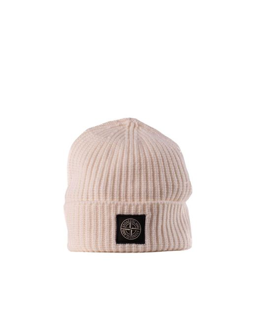 Stone Island Pink Virgin Wool Cap With Logo for men