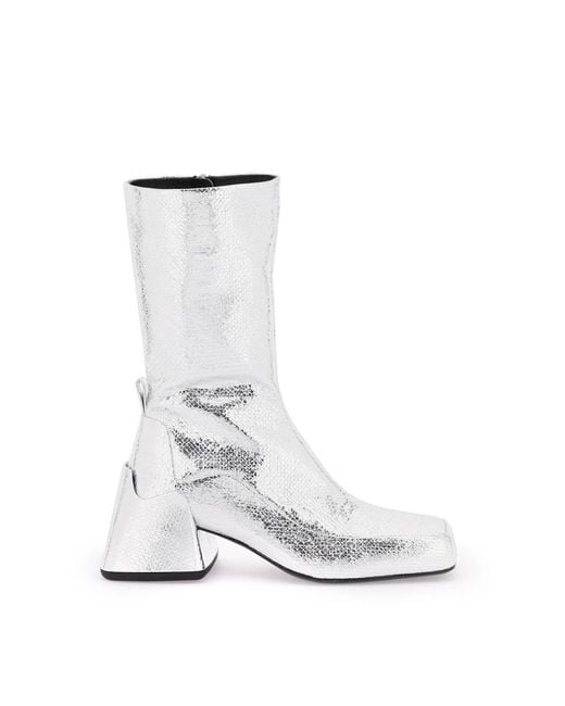 Jil Sander White Cracked-Effect Laminated Leather Boots
