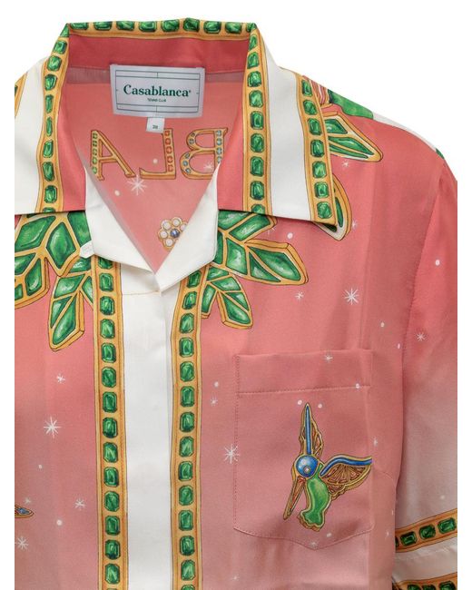 Casablancabrand Pink Chemisier Dress With Lagos Tennis Club Print