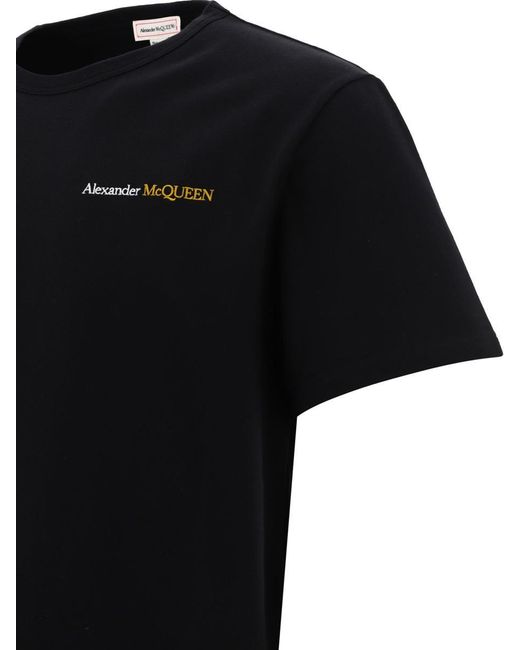 Alexander McQueen Black Embroidered T-shirt for men