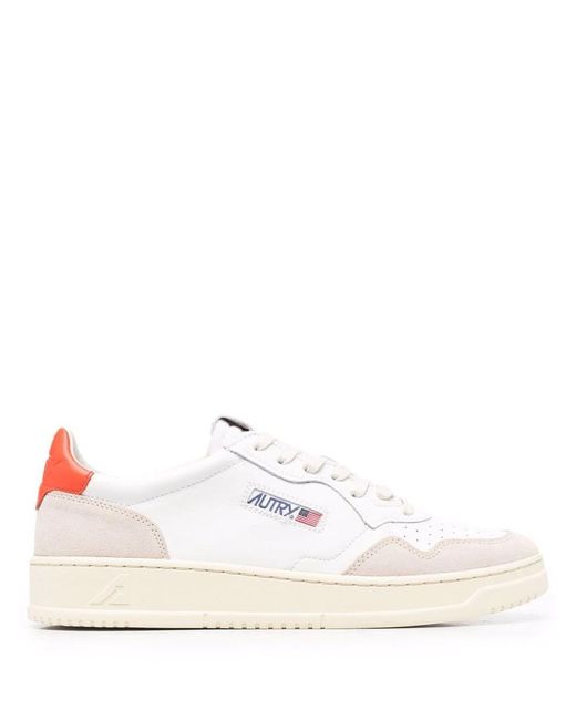 Autry Medalist Low Sneakers In White And Orange Suede And Leather for men