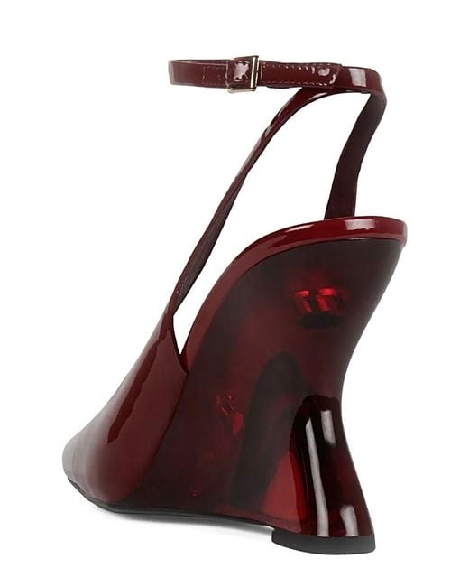 Jeffrey Campbell Red 'Favrile' Bordeaux Wedges With Strap Closure And Square Toe