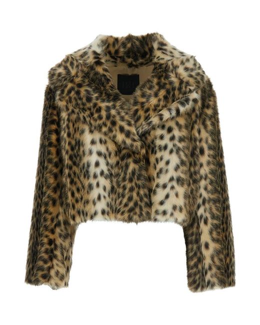 BB COUTURE Green Fur Coat With All-Over Leopard Print
