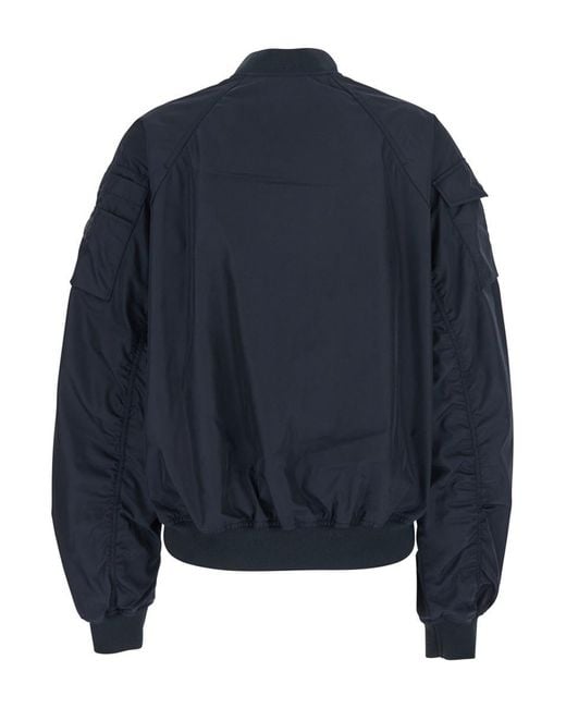 Save The Duck 'lil' Blue-black Bomber Jacket With Front Pockets And Logo Patch Applied On The Sleeve In Tech Fabric Woman