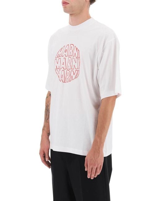Marni White Outline Print T Shirt for men