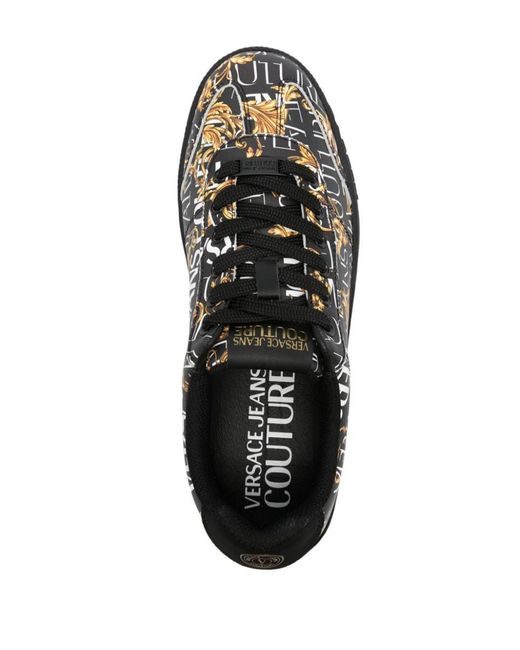 Versace Black Barocco-print Leather Sneakers for men