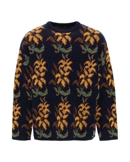 Etro Black Sweater With Floral Pattern for men