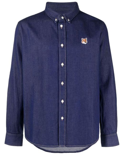 Maison Kitsuné Blue Fox Head-motif Cotton Shirt for men