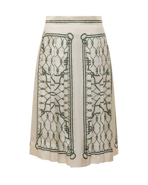 Tory Burch White Printed Silk Skirt