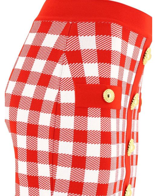 Balmain Red Gingham Skirt