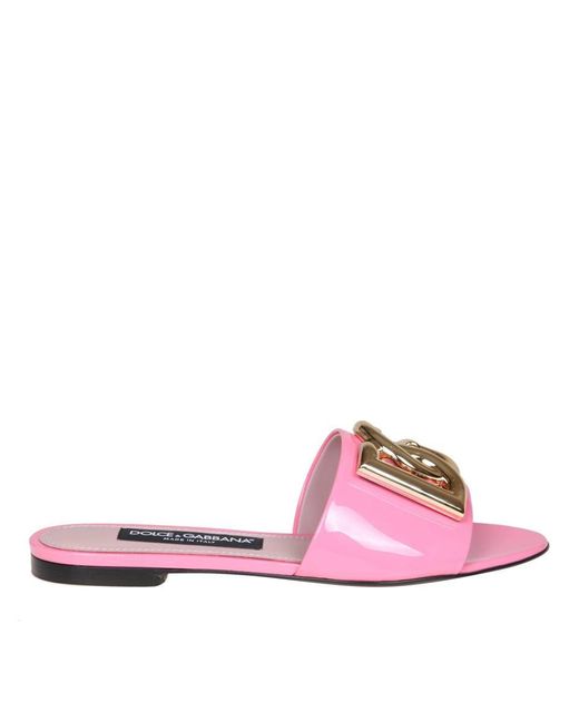 Dolce & Gabbana Pink Dg Logo Patent Sandal