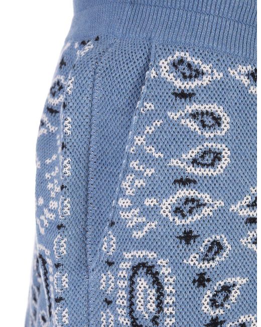 Alanui Blue Cotton Piquet Bandana Shorts for men