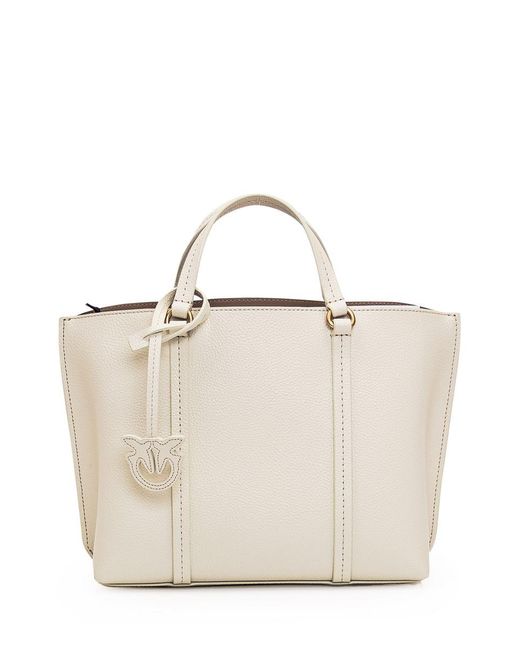 Pinko White Leather Shopper Bag