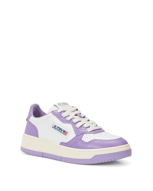 Autry Purple Low Medalist Bicolor Leather Sneakers